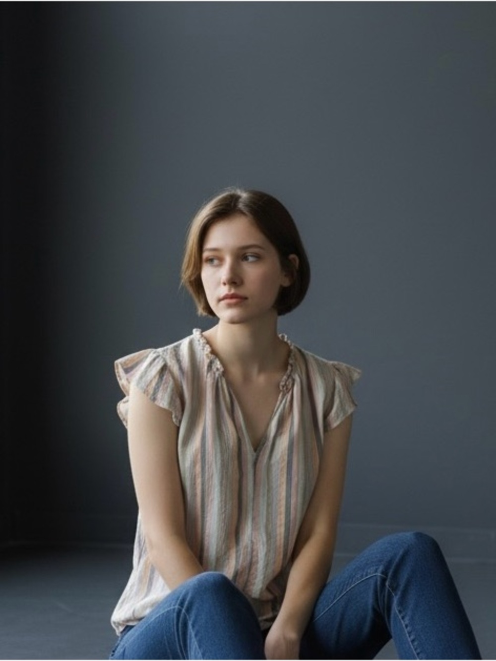 GAP Light Cotton Multicolor Stripe Flutter Sleeve Women’s Top, XL
